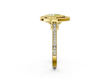 Yellow gold Fancy Yellow Pear  Diamond Halo Ring with Milgrain Frame and Pavé Band 2