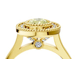 Yellow gold Fancy Yellow Pear  Diamond Halo Ring with Milgrain Frame and Pavé Band 4