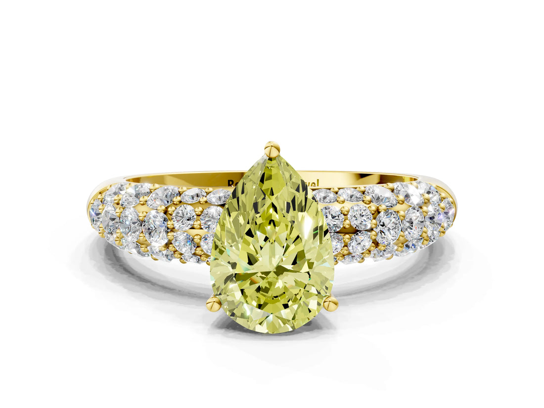 Yellow gold Fancy Yellow Pear  Diamond Pavé Band Solitaire Ring with Four-Prong Setting_49