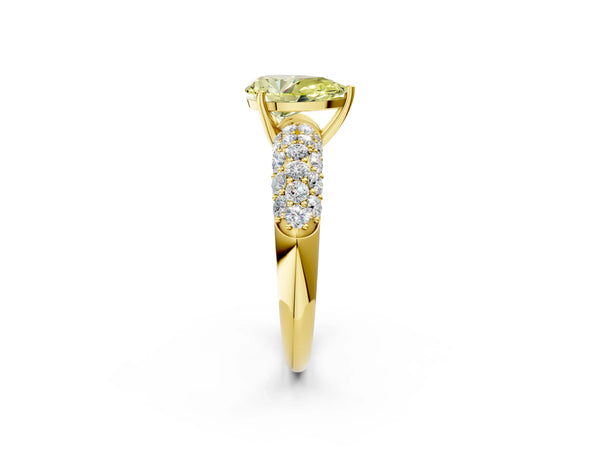 Yellow gold Fancy Yellow Pear  Diamond Pavé Band Solitaire Ring with Four-Prong Setting