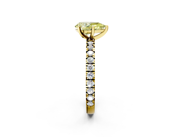 Yellow gold Fancy Yellow Pear  Diamond Pavé Band Solitaire with Four-Prong Setting