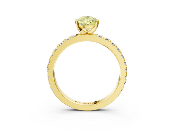 Yellow gold Fancy Yellow Pear  Diamond Pavé Band Solitaire with Four-Prong Setting