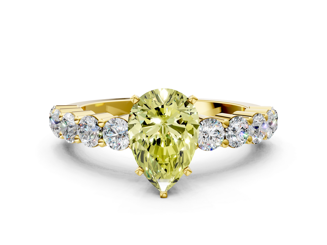 Yellow gold Fancy Yellow Pear  Diamond Pavé Band Solitaire with Four-Prong Setting_3