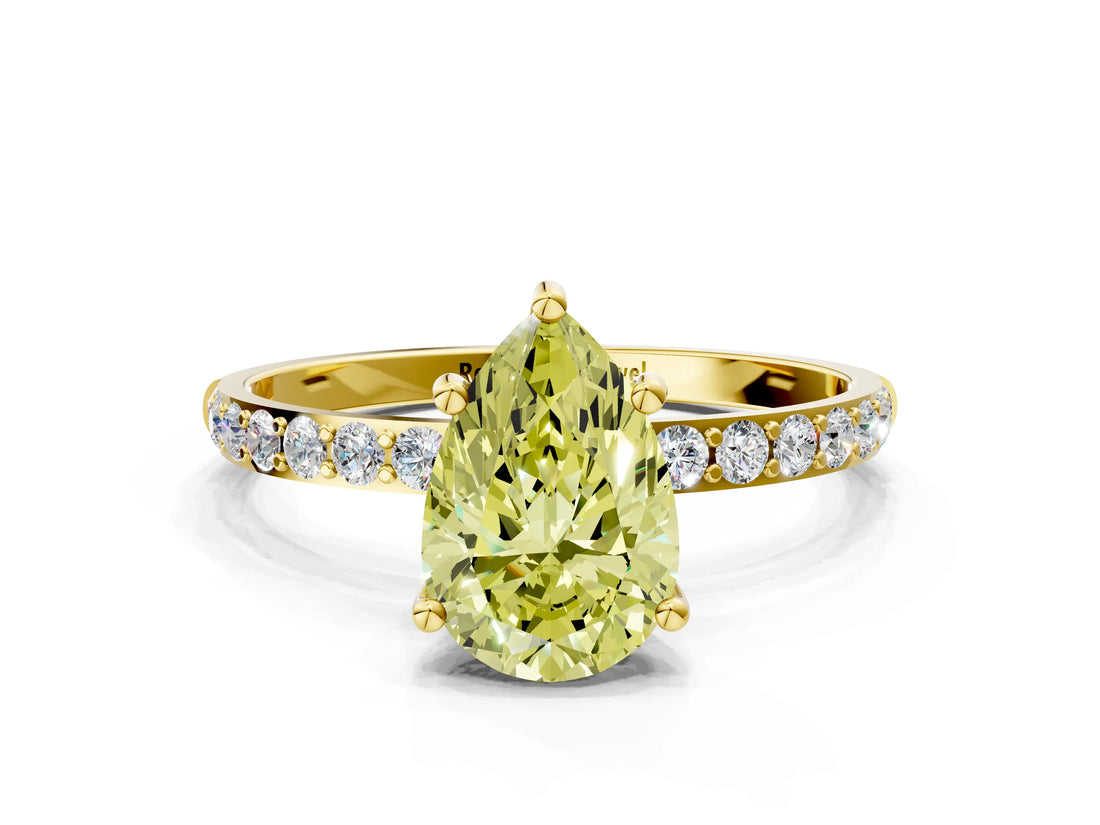Yellow gold Fancy Yellow Pear  Diamond Pavé Band with Six-Prong Setting_55