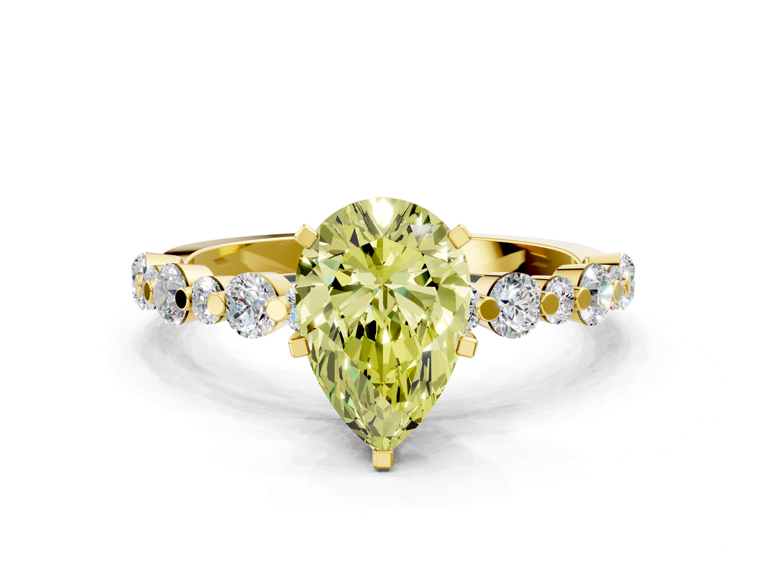 Yellow gold Fancy Yellow Pear  Diamond Prong Set Engagement Ring with Pave Band_203
