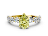 Yellow gold Fancy Yellow Pear  Diamond Prong Setting with Side Stones on a Pave Band_134