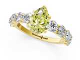 Yellow gold Fancy Yellow Pear  Diamond Prong Setting with Side Stones on a Pave Band_135