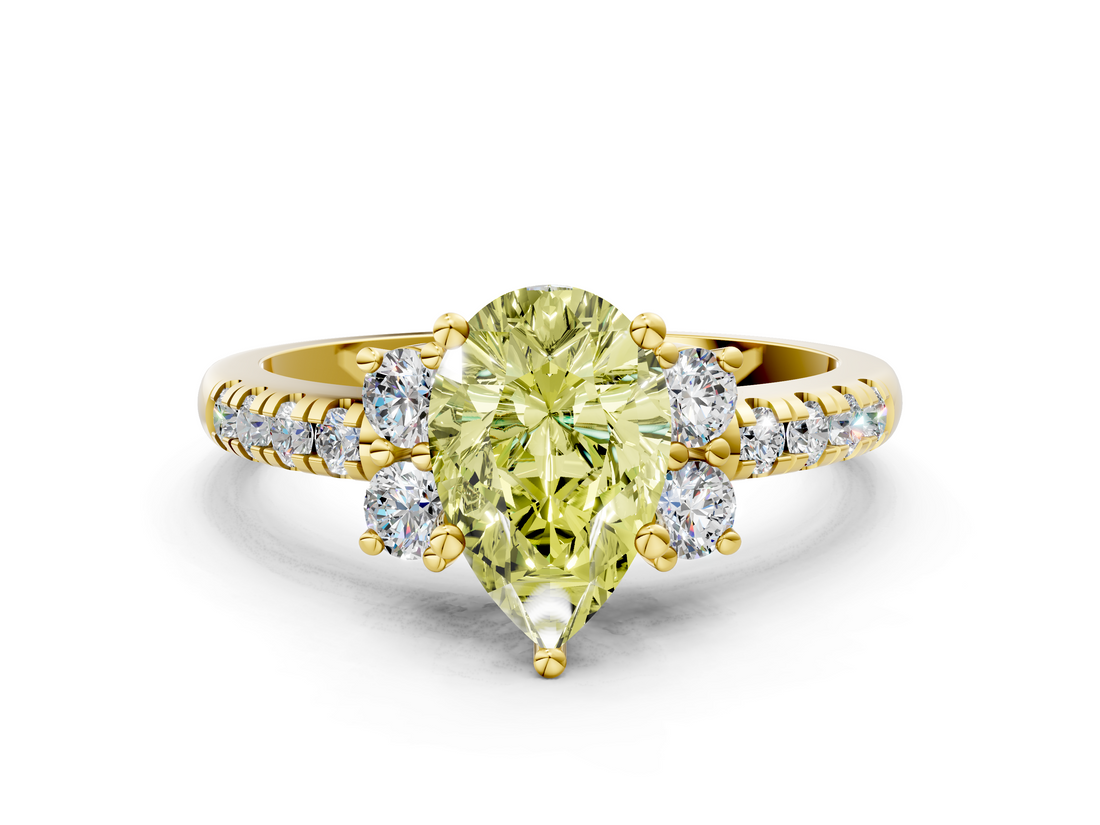 Yellow gold Fancy Yellow Pear  Diamond Three-Stone Pave Band with Four-Prong Setting_20