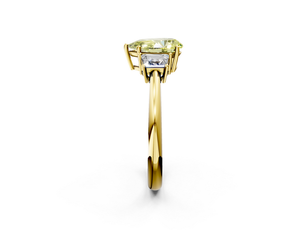 Yellow Gold Pear-Shaped Three Stone Engagement Ring Setting for Fancy Yellow Center with Trapezoid Side Stones