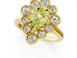 Yellow gold Fancy Yellow Pear  Halo Diamond Cluster Engagement Ring with Milgrain Bezel Setting and Solitaire Band_26