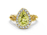 Yellow gold Fancy Yellow Pear  Halo Diamond Engagement Ring with Filigree Band and Four-Prong Setting_81