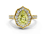 Yellow gold Fancy Yellow Pear  Halo Diamond Engagement Ring with Milgrain Band and Four-Prong Setting_72