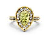Yellow gold Fancy Yellow Pear  Halo Diamond Engagement Ring with Milgrain Pave Band and Four-Prong Setting_12