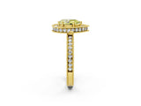 Yellow gold Fancy Yellow Pear  Halo Diamond Engagement Ring with Milgrain Pave Band and Four-Prong Setting_14