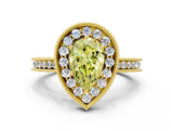 Yellow gold Fancy Yellow Pear  Halo Diamond Engagement Ring with Milgrain Pave Band and Four-Prong Setting_99