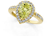 Yellow gold Fancy Yellow Pear  Halo Diamond Engagement Ring with Pavé Band and Four-Prong Setting_130