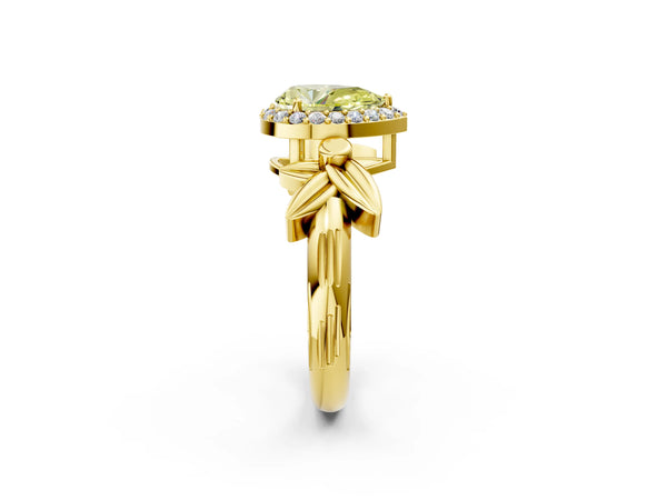 Yellow gold Fancy Yellow Pear  Halo Diamond Floral Band with Four-Prong Setting