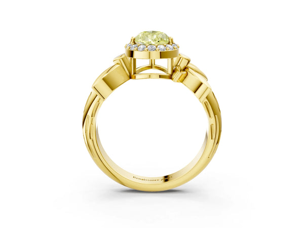 Yellow gold Fancy Yellow Pear  Halo Diamond Floral Band with Four-Prong Setting