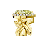 Yellow gold Fancy Yellow Pear  Halo Diamond Floral Band with Four-Prong Setting_60