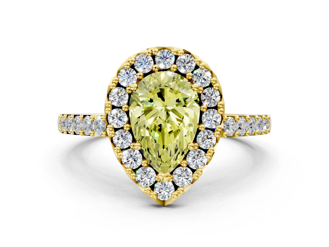 Yellow gold Fancy Yellow Pear  Halo Diamond Pavé Solitaire Ring_57