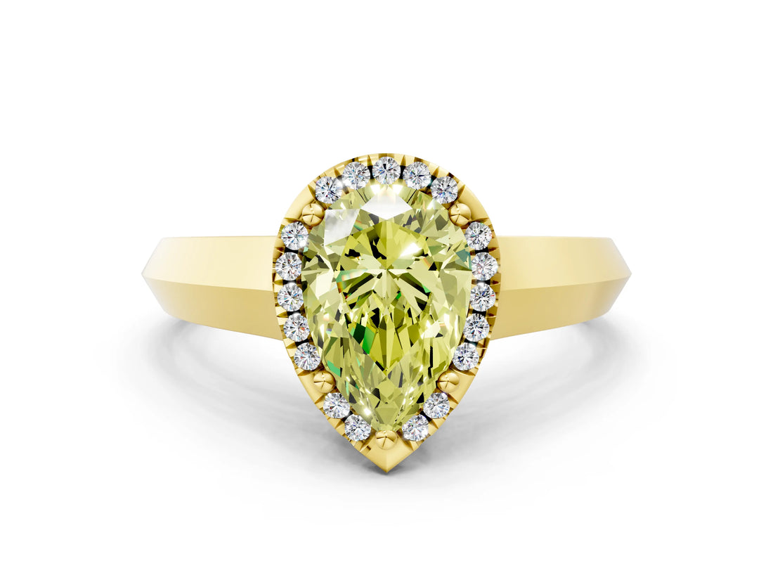 Yellow gold Fancy Yellow Pear  Halo Diamond Ring with Cathedral Band and Four-Prong Setting_49