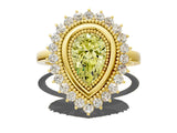 Yellow gold Fancy Yellow Pear  Halo Diamond Ring with Milgrain Edge and Round Prong Setting_25