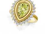 Yellow gold Fancy Yellow Pear  Halo Diamond Ring with Milgrain Edge and Round Prong Setting_26