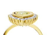 Yellow gold Fancy Yellow Pear  Halo Diamond Ring with Milgrain Edge and Round Prong Setting_29