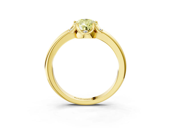 Yellow gold Fancy Yellow Pear  Halo Diamond Ring with Round Cluster Setting, Solitaire Band, and Four-Prong Setting