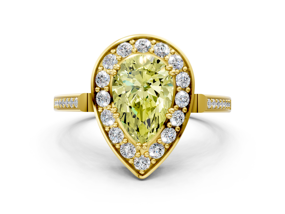 Yellow gold Fancy Yellow Pear  Halo Diamond Ring with Split Shank and Four-Prong Setting_59