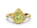 Yellow gold Fancy Yellow Pear  Halo Diamond Ring with Tapered Band and Four-Prong Setting_7