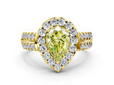 Yellow gold Fancy Yellow Pear  Halo Diamond Split Shank Engagement Ring with Prong Setting_26