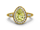 Yellow gold Fancy Yellow Pear  Halo Diamond Split Shank Ring with Milgrain Detail_50