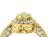Yellow gold Fancy Yellow Pear  Halo Diamond Split Shank Ring with Milgrain Detail_54
