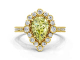 Yellow gold Fancy Yellow Pear  Halo Milgrain Pave Diamond Ring with Four-Prong Setting 1