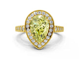 Yellow gold Fancy Yellow Pear  Halo Milgrain Solitaire with Bezel Set Side Stones and Pave Band_32