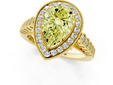 Yellow gold Fancy Yellow Pear  Halo Milgrain Solitaire with Bezel Set Side Stones and Pave Band_33