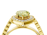 Yellow gold Fancy Yellow Pear  Halo Milgrain Solitaire with Bezel Set Side Stones and Pave Band_36