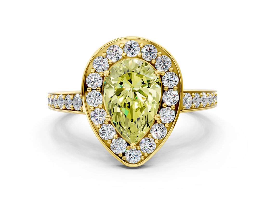 Yellow gold Fancy Yellow Pear  Halo Pavé Diamond Engagement Ring with Bezel Setting_20