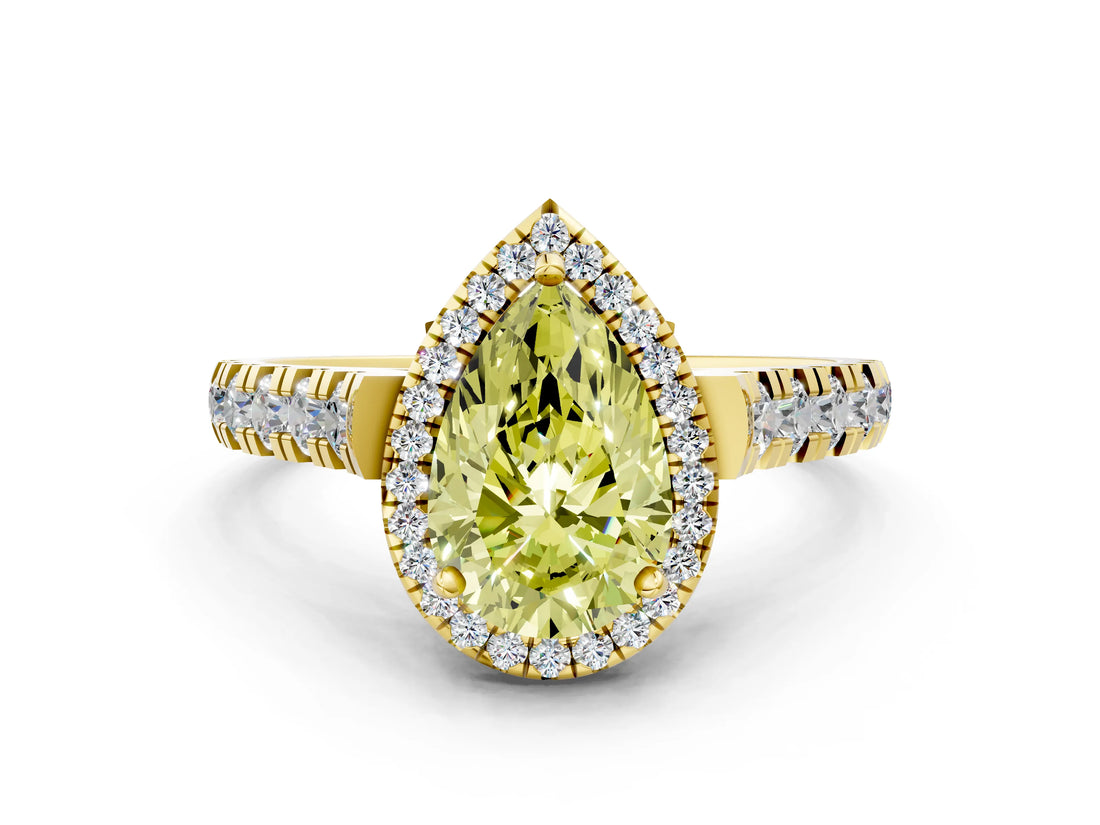 Yellow gold Fancy Yellow Pear  Halo Pavé Diamond Engagement Ring with Four-Prong Setting_27
