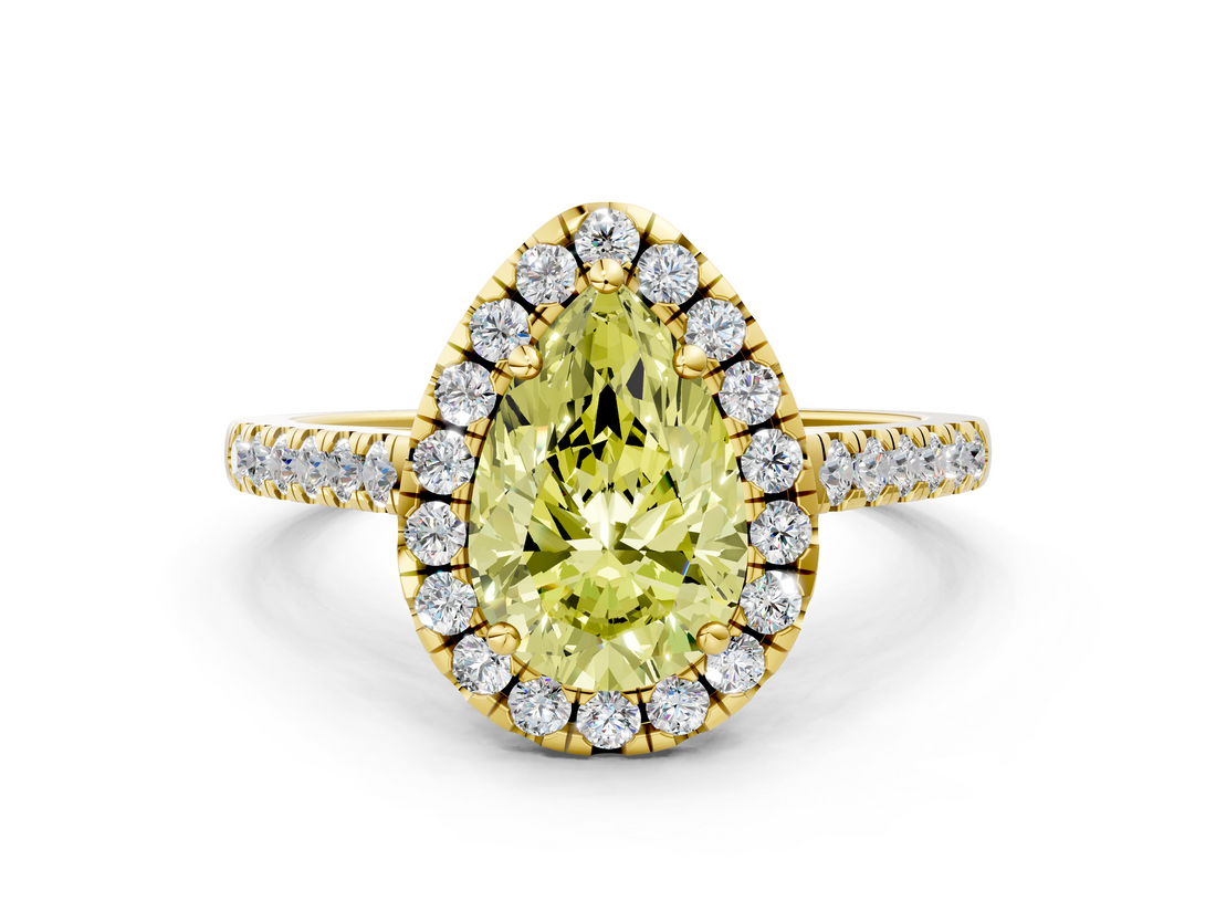 Yellow gold Fancy Yellow Pear  Halo Pavé Diamond Engagement Ring with Four-Prong Setting_3