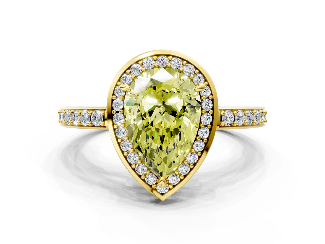 Yellow gold Fancy Yellow Pear  Halo Pave Band Solitaire Ring with Prong Setting_66