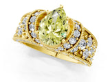 Yellow gold Fancy Yellow Pear  Halo Pave Diamond Engagement Ring with Milgrain Detailing_50