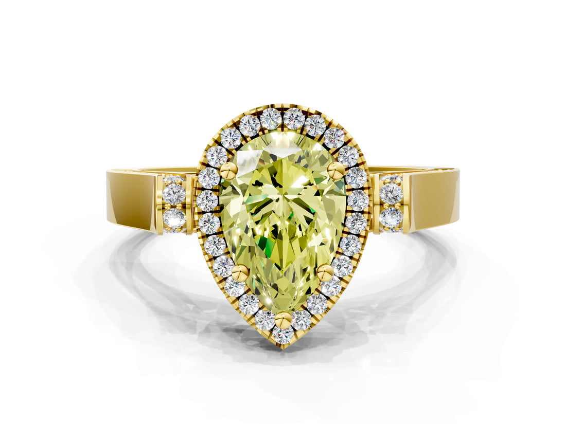 Yellow gold Fancy Yellow Pear  Halo Pave Split Shank Prong Setting Ring_26