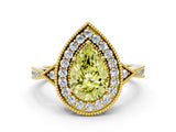 Yellow gold Fancy Yellow Pear  Halo Round Diamond Milgrain Pave Engagement Ring_3
