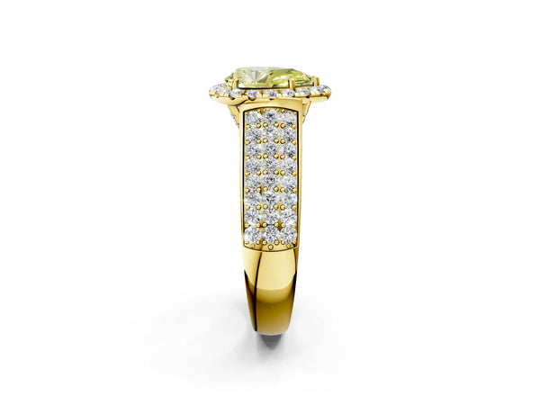 Yellow gold Fancy Yellow Pear  Halo Round Diamond Pave Band with Prong Setting
