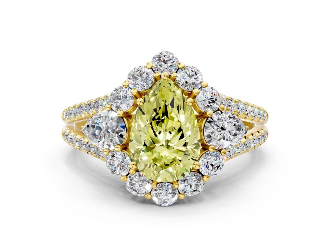 Yellow gold Fancy Yellow Pear  Halo Split Shank Diamond Engagement Ring with Prong Setting_20