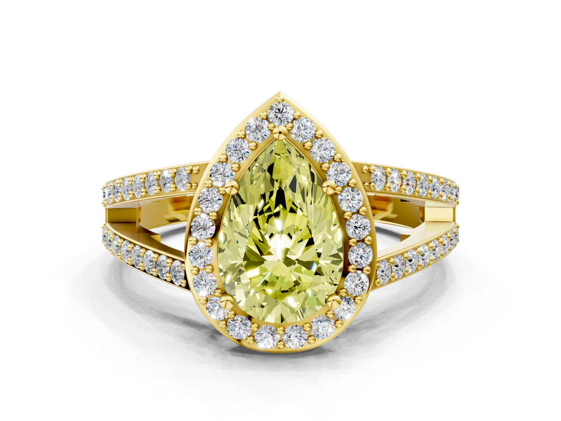 Yellow gold Fancy Yellow Pear  Halo Split Shank Diamond Ring with Four-Prong Setting_32