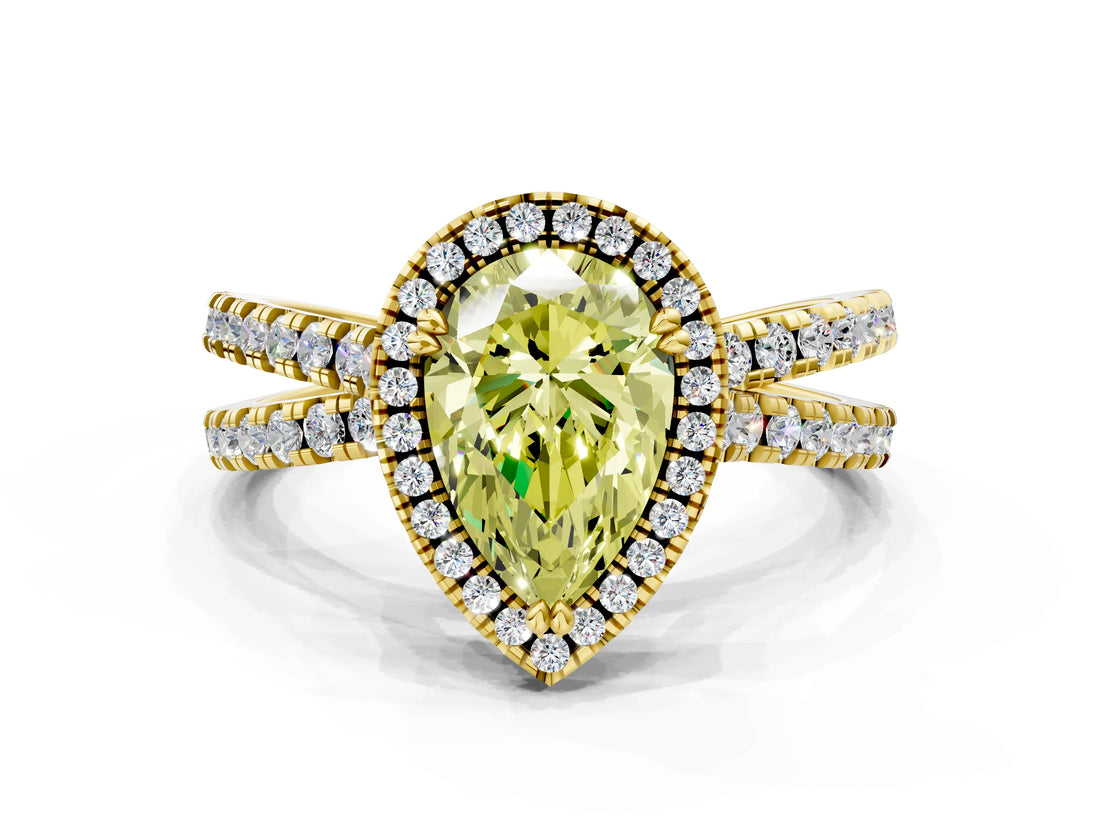 Yellow gold Fancy Yellow Pear  Halo Split Shank Diamond Ring with Pavé Setting_25