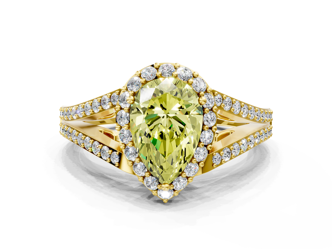 Yellow gold Fancy Yellow Pear  Halo Split Shank Diamond Ring with Prong Setting_20